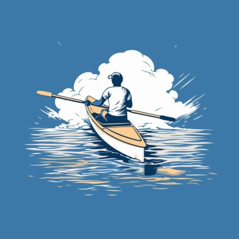 Man rowing a boat on the sea. Vector illustration for your desig