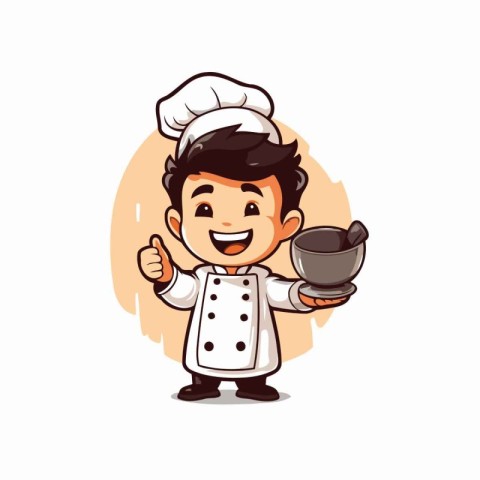 Chef with mortar and pestle cartoon character vector illustratio