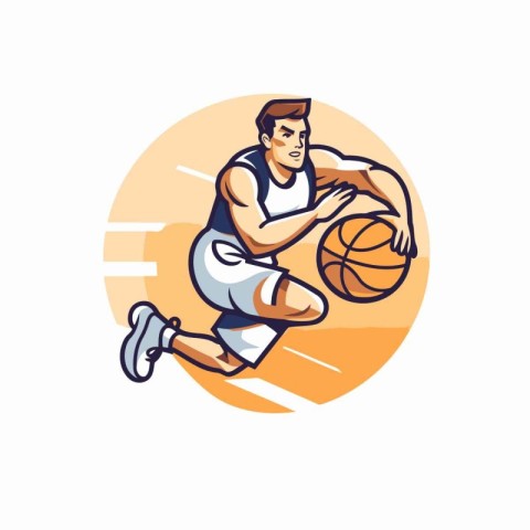 Basketball player with ball. Vector illustration of a basketball