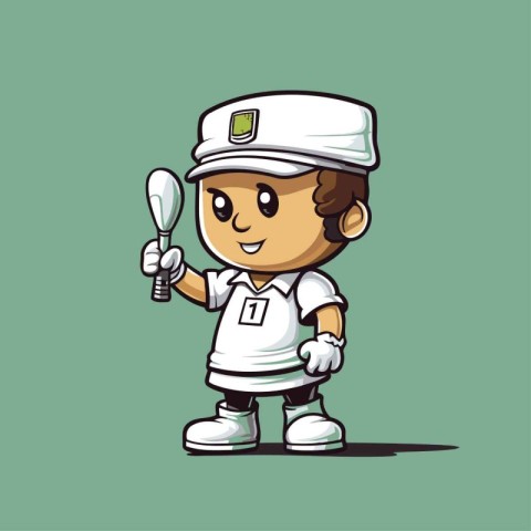 Cartoon sailor with a spoon and a baseball cap. Vector illustrat