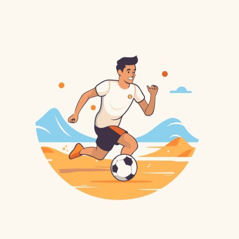 Soccer player kicking the ball. Vector illustration in cartoon s