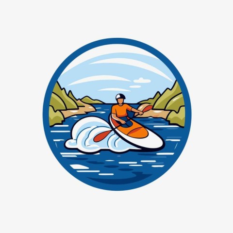 Kayaking on the river. Vector illustration. Canoeing.