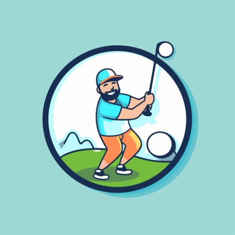 Golfer playing golf round icon. vector illustration in cartoon s