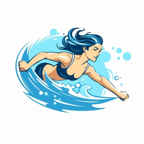 Surfer girl on a surfboard. Vector illustration on white backgro