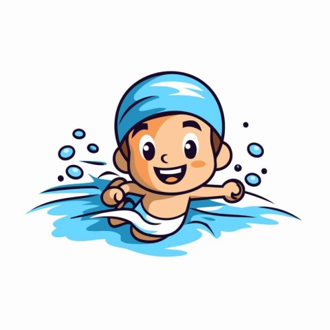 Vector illustration of a boy swimming in a pool wearing a cap an