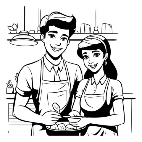 couple cooking food at restaurant cartoon vector illustration gr