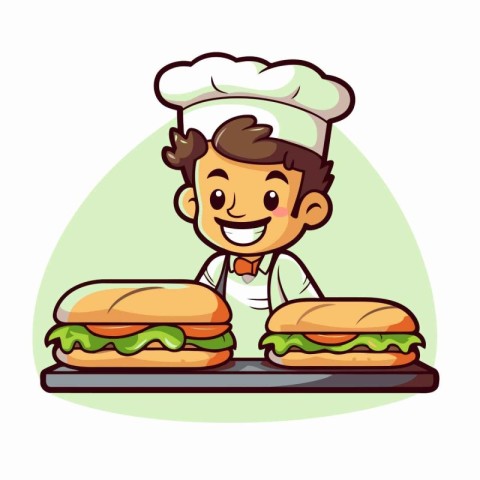 Chef with Hamburger and Burger - Vector Character Cartoon Illust