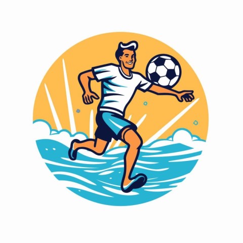 Vector illustration of a soccer player jumping with ball on the