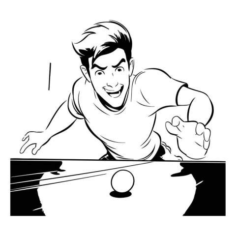 Man playing table tennis. black and white vector illustration is