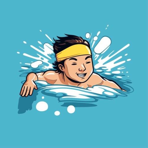 Swimming man with splashes of water. Vector illustration in cart