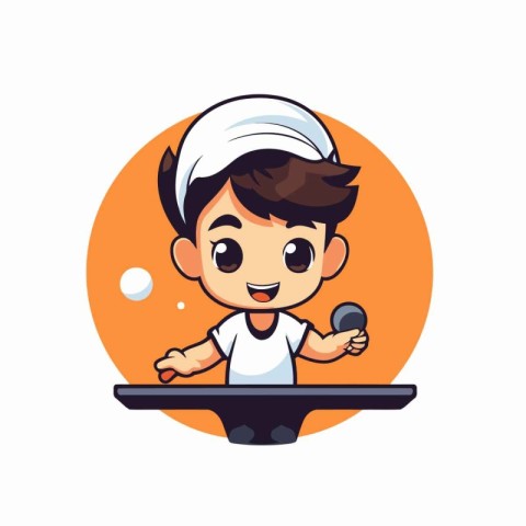 Cartoon boy playing table tennis. Vector illustration in cartoon