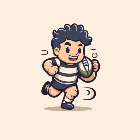 Cute Rugby Player Cartoon Mascot Character Vector Illustration.