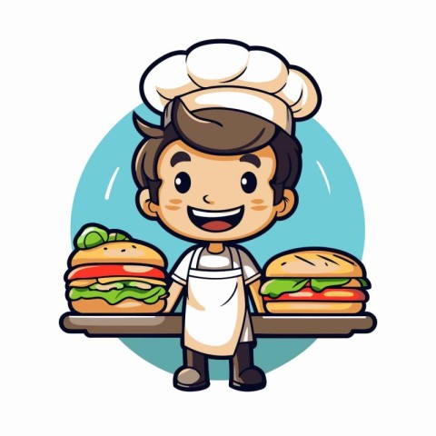 Chef Boy with Hamburger - Mascot Character Illustration