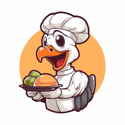 Chef holding a plate of fruit and vegetables. Vector illustratio