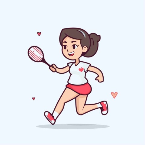 Cute girl playing badminton. Vector illustration in cartoon styl