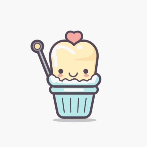 Cute ice cream cup character. Vector illustration in cartoon sty