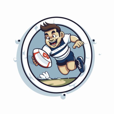 Rugby player in a round sticker. Vector illustration isolated on