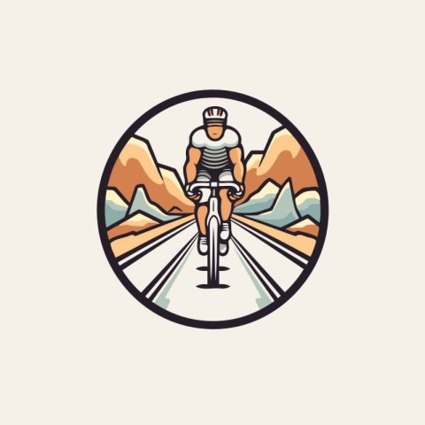 Mountain biker on the road. Vector illustration in retro style.