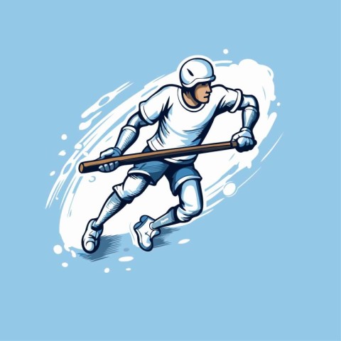 Hockey player with a bat and stick. Vector illustration for spor