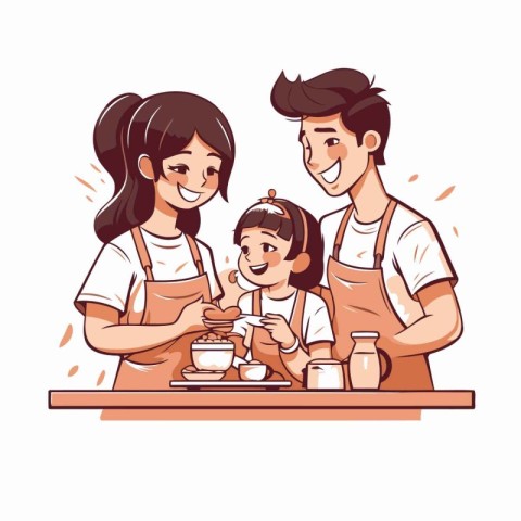 Happy family cooking together. Father. mother and daughter in th