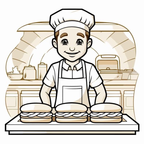 Baker in the bakery. Vector illustration of a cartoon character.