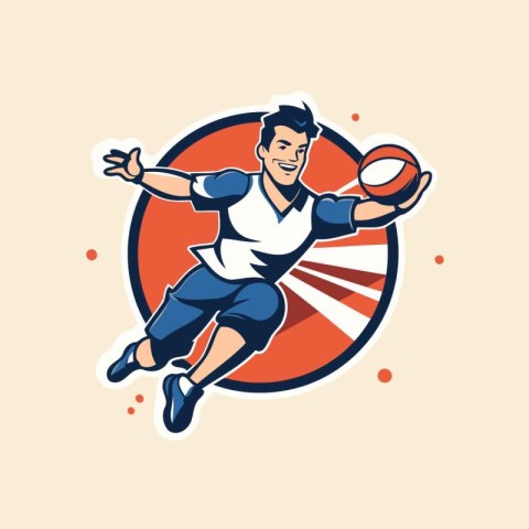 American football player jumping with ball. Vector illustration