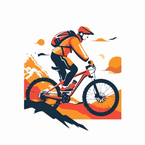 Cyclist riding mountain bike. extreme sport. vector illustration