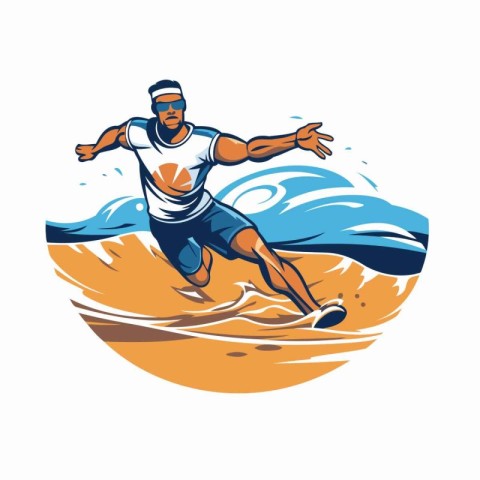 Vector illustration of a surfer jumping on the surfboard in the