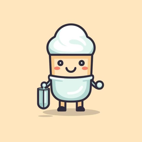 Cute Ice Cream Cartoon Mascot Character. Vector Illustration