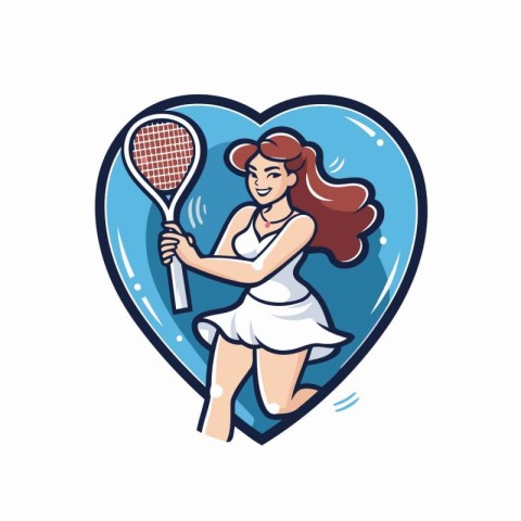 Tennis player girl holding racket in heart shape. Vector illustr