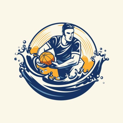 Basketball player with ball and splash of water. vector illustra