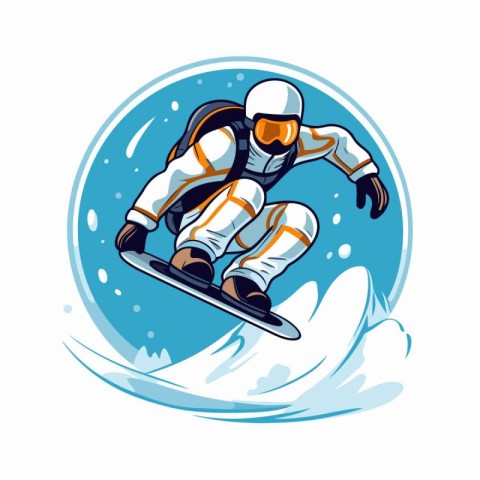 Astronaut skier flying on snowboard. vector illustration.