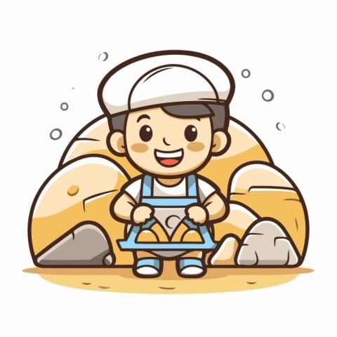 Cute cartoon chef in the cap and apron. Vector illustration.