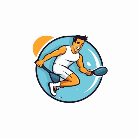 Badminton player with racket and ball. Vector illustration in ca