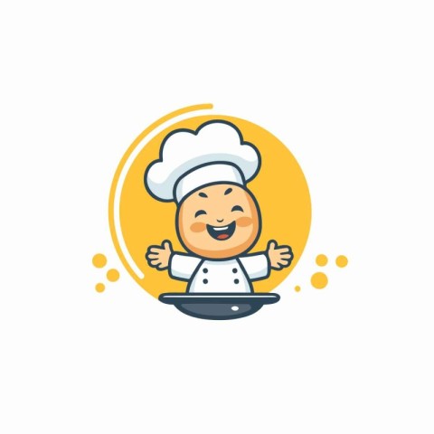 Chef boy cartoon character vector illustration. Cheerful little