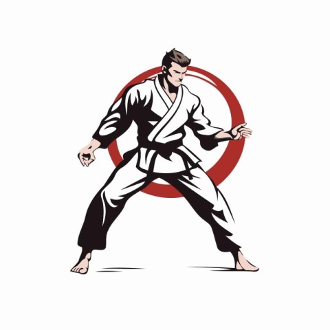 Karate man in a kimono. Vector illustration on white background.