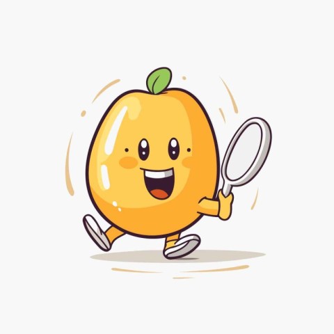 Kawaii mango fruit character holding magnifying glass vector ill