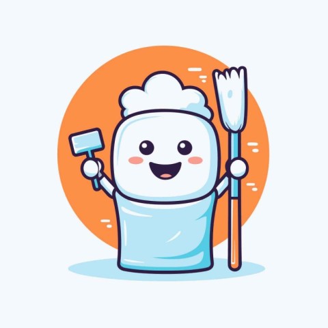 Cute chef character with chef hat and tools. Vector illustration