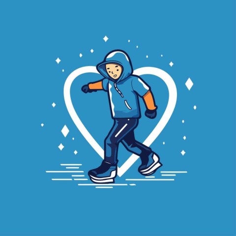 Vector illustration of a boy skating in the shape of a heart.