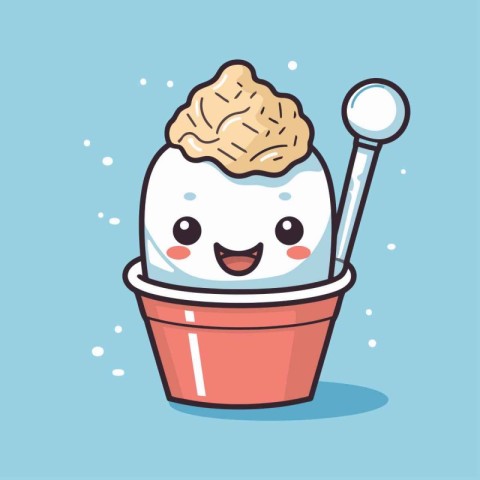 Cute ice cream in a cup. Vector illustration in cartoon style