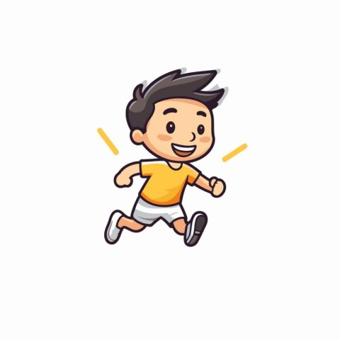 Cute little boy running cartoon character vector Illustration on