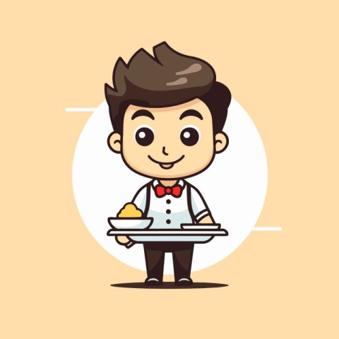 Waiter Serving Food - Cartoon Vector IllustrationÃ¯Â»Â¿