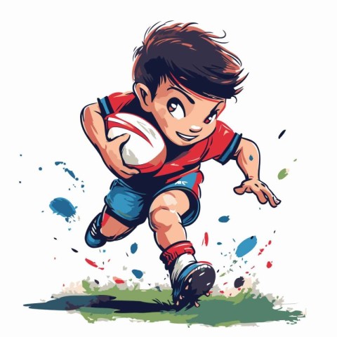 Rugby player kicking the ball. Vector illustration in cartoon st