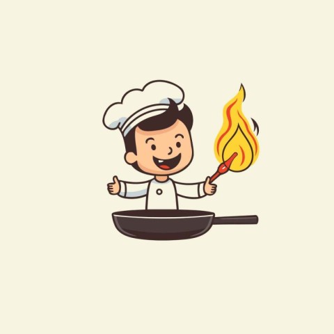 chef with fire cartoon theme vector art illustration eps10 graph