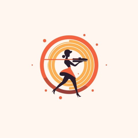 Vector illustration of a woman playing a bow and arrow. Flat sty