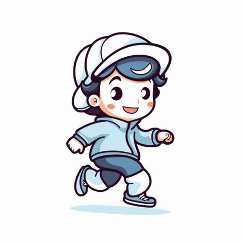 Cute little boy running cartoon vector illustration. Cute little