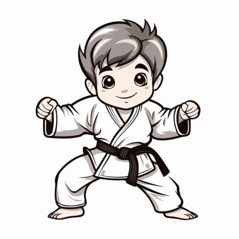 Karate boy in kimono. Vector illustration isolated on white back