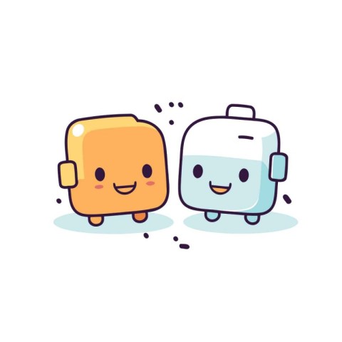 Cute funny refrigerator and toaster characters. Vector flat cart