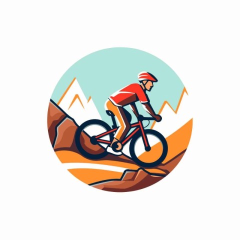 Mountain biker vector illustration. Mountain bike rider in helme