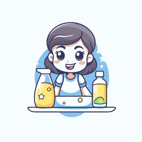 Cute cartoon girl cooking. Vector illustration in a flat style.